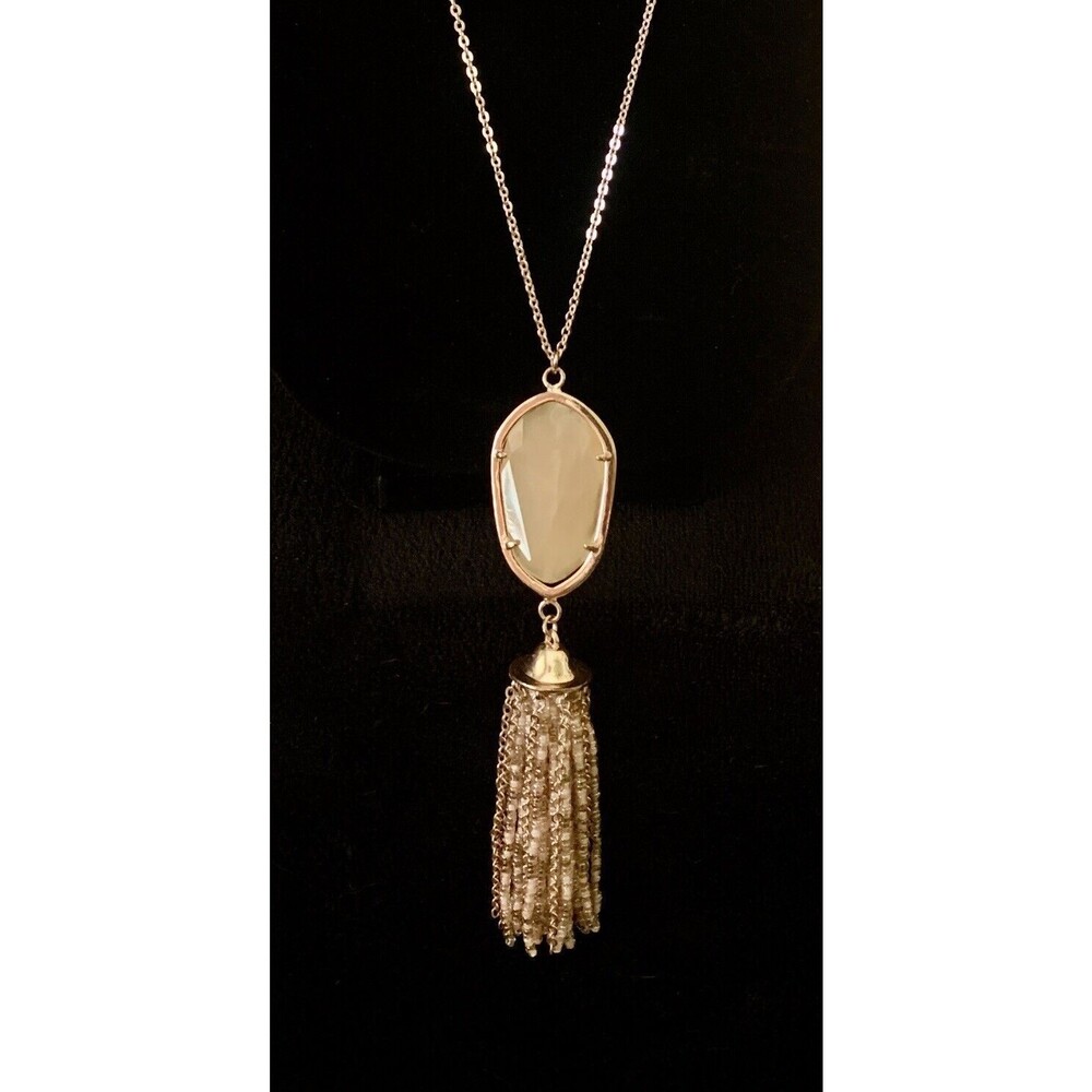 Veronese Signed Tassel Pendant Necklace Adjustable Chain Light Peachy Beige